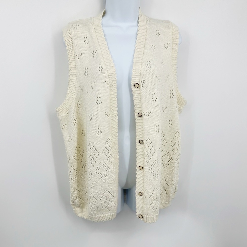 Vintage Y2K Cream Sweater Vest Cardigan Size Small Boho Coquette Fairycore